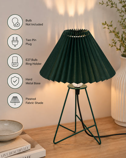 Homesake® Nordic Pleated Table Lamp with Metal Wire Tripod Base | Modern Fabric Bedside Table Lamp, E27 Holder, Decorative Desk Light for Bedroom, Living Room, Study, Office & Home Décor