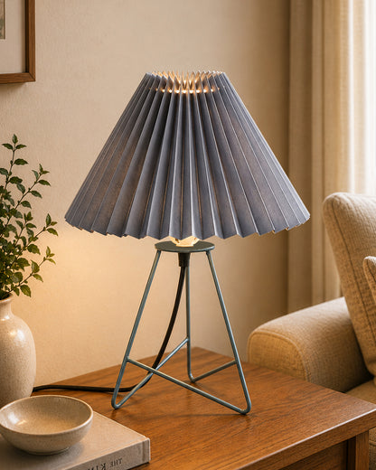 Homesake® Nordic Pleated Table Lamp with Metal Wire Tripod Base | Modern Fabric Bedside Table Lamp, E27 Holder, Decorative Desk Light for Bedroom, Living Room, Study, Office & Home Décor