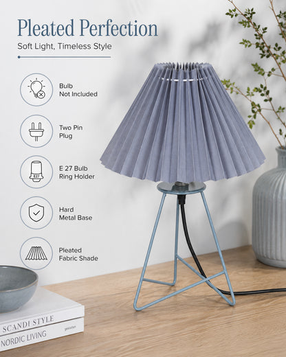 Homesake® Nordic Pleated Table Lamp with Metal Wire Tripod Base | Modern Fabric Bedside Table Lamp, E27 Holder, Decorative Desk Light for Bedroom, Living Room, Study, Office & Home Décor