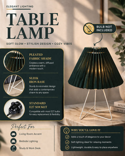 Retro Down to the Wire Metal Table Lamp with Fabric Shade, Bedside Lamp Gift Housewarming Home Living Room, Pleated shade