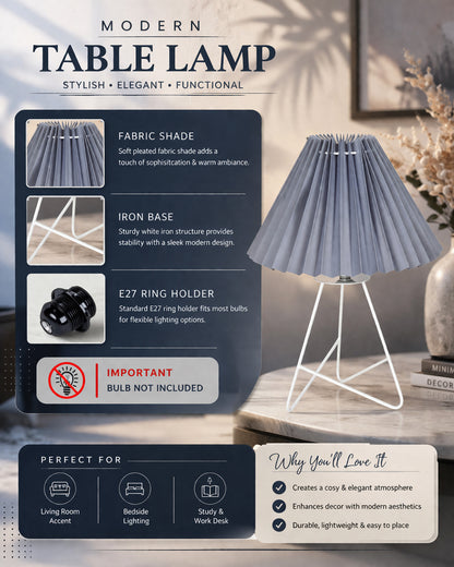 Retro Down to the Wire Metal Table Lamp with Fabric Shade, Bedside Lamp Gift Housewarming Home Living Room, Pleated shade