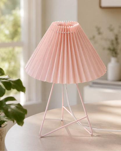 Homesake® Nordic Pleated Table Lamp with Metal Wire Tripod Base | Modern Fabric Bedside Table Lamp, E27 Holder, Decorative Desk Light for Bedroom, Living Room, Study, Office & Home Décor