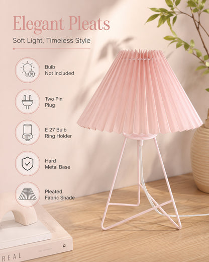 Homesake® Nordic Pleated Table Lamp with Metal Wire Tripod Base | Modern Fabric Bedside Table Lamp, E27 Holder, Decorative Desk Light for Bedroom, Living Room, Study, Office & Home Décor