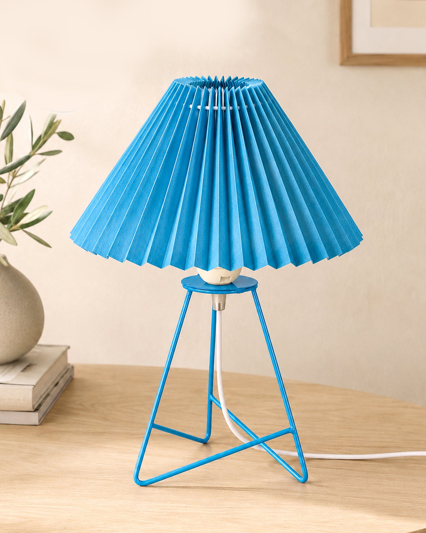 Homesake® Nordic Pleated Table Lamp with Metal Wire Tripod Base | Modern Fabric Bedside Table Lamp, E27 Holder, Decorative Desk Light for Bedroom, Living Room, Study, Office & Home Décor