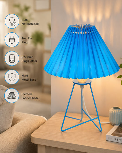 Homesake® Nordic Pleated Table Lamp with Metal Wire Tripod Base | Modern Fabric Bedside Table Lamp, E27 Holder, Decorative Desk Light for Bedroom, Living Room, Study, Office & Home Décor