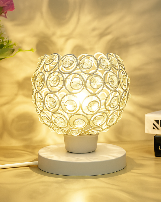 Semi Crystal Table Lamps Mood Lighting | Small Crystal Night Lamp Stylish Bedside Lamp Light | Unique Modern Decorative Desk Lamp for Bedroom Living Room, Pink