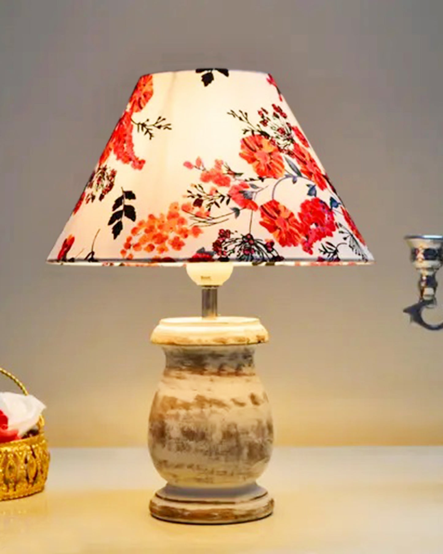 Rustic Wooden Coolie Pot Table Lamp Dome Vintage Small Lamps Whitewash Decorative for Small Spaces Bedside Lamps Suitable for Nightstand Children's Room or University Dormitory, Jute Shade