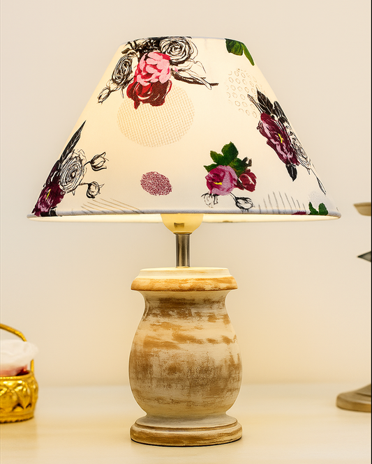 Rustic Wooden Coolie Pot Table Lamp Dome Vintage Small Lamps Whitewash Decorative for Small Spaces Bedside Lamps Suitable for Nightstand Children's Room or University Dormitory, Jute Shade