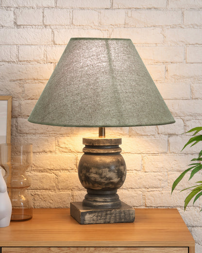 Small Table Lamp for Bedroom Green Distress Living Room Simple Retro Wood Grain Farmhouse Bedside Lamps Suitable for Nightstand, Gift, Trophy, Jute Shade