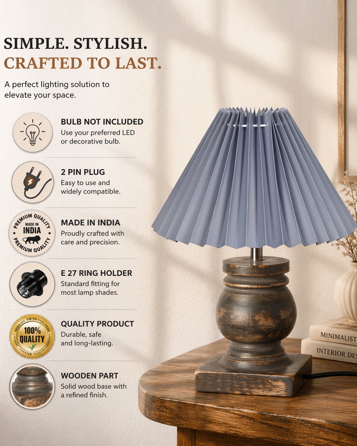Small Table Lamp for Bedroom Green Distress Living Room Simple Retro Wood Grain Farmhouse Bedside Lamps Suitable for Nightstand, Gift, Trophy, Jute Shade