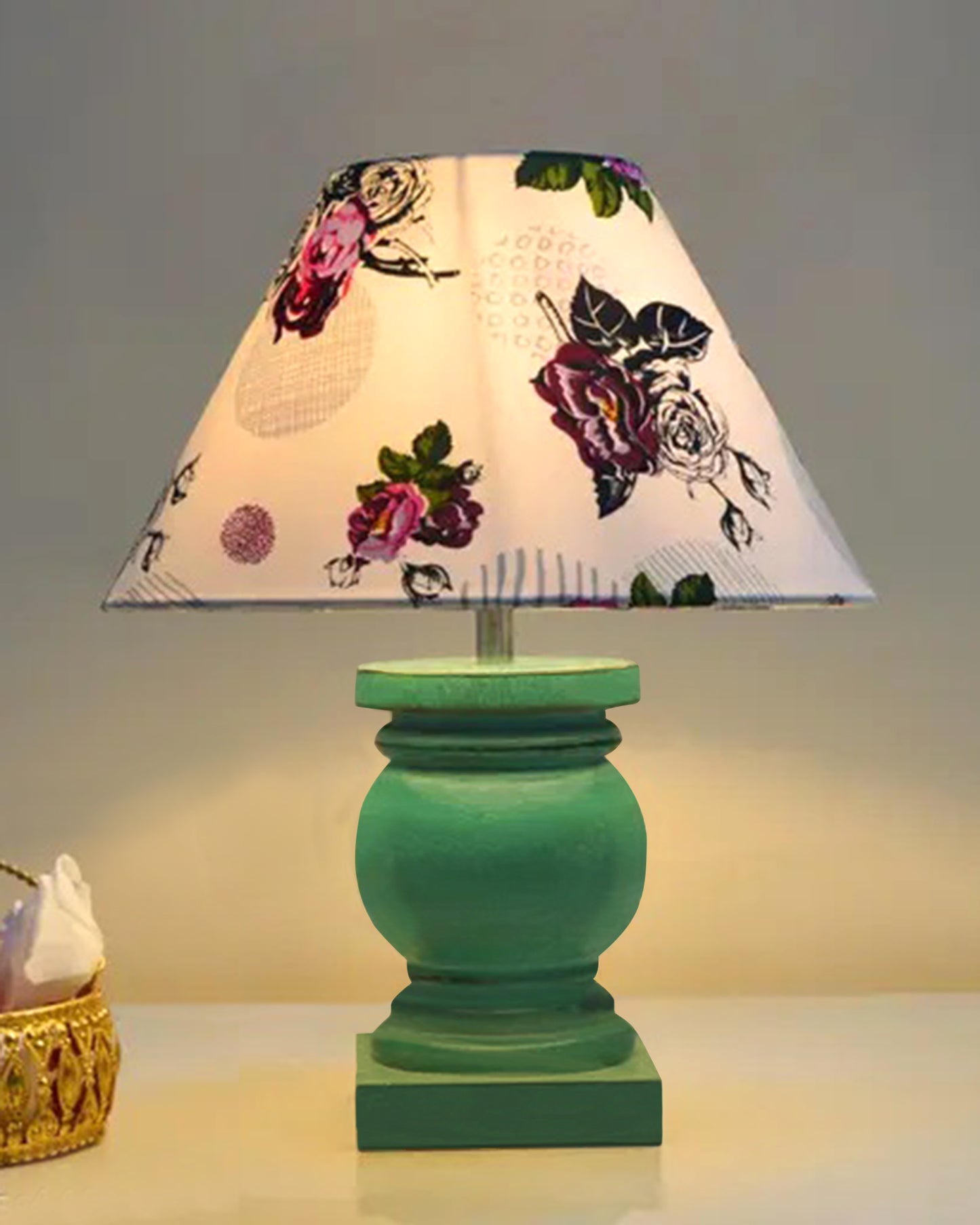 Small Table Lamp for Bedroom Green Distress Living Room Simple Retro Wood Grain Farmhouse Bedside Lamps Suitable for Nightstand, Gift, Trophy, Jute Shade