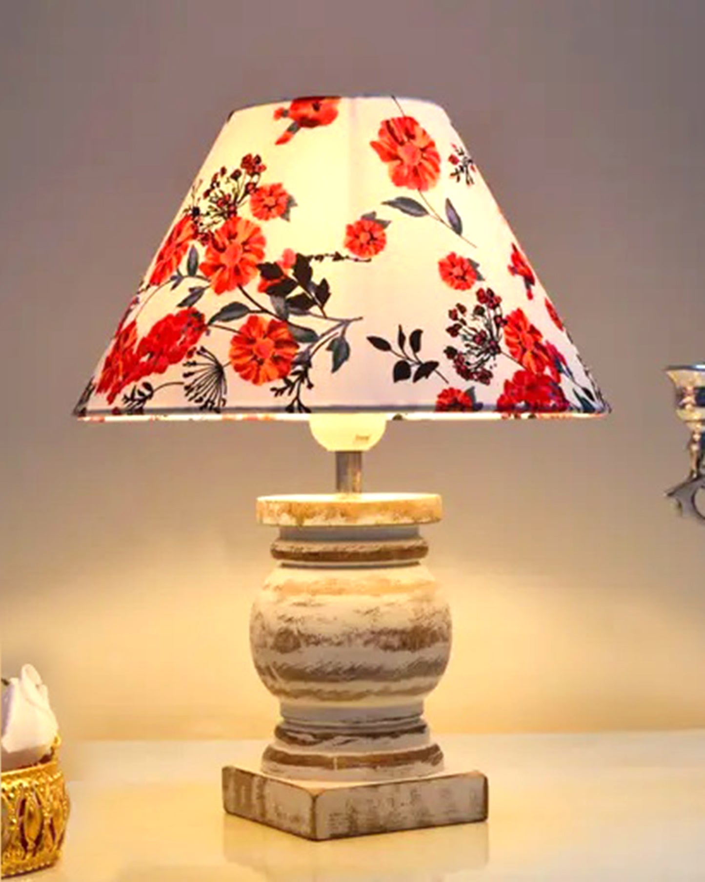 Small Table Lamp for Bedroom Whitewash Distress Living Room Simple Retro Wood Grain Farmhouse Bedside Lamps Suitable for Nightstand, Gift, Trophy, Jute Shade