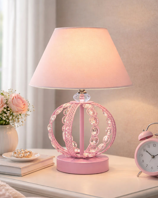 Modern Round Small Crystal Table Lamp,Contemporary Bedroom Bedside Nightstand Lamp,Desk Globe Lamp for Living Room Girls Kids Room, Sphere, White Pleated