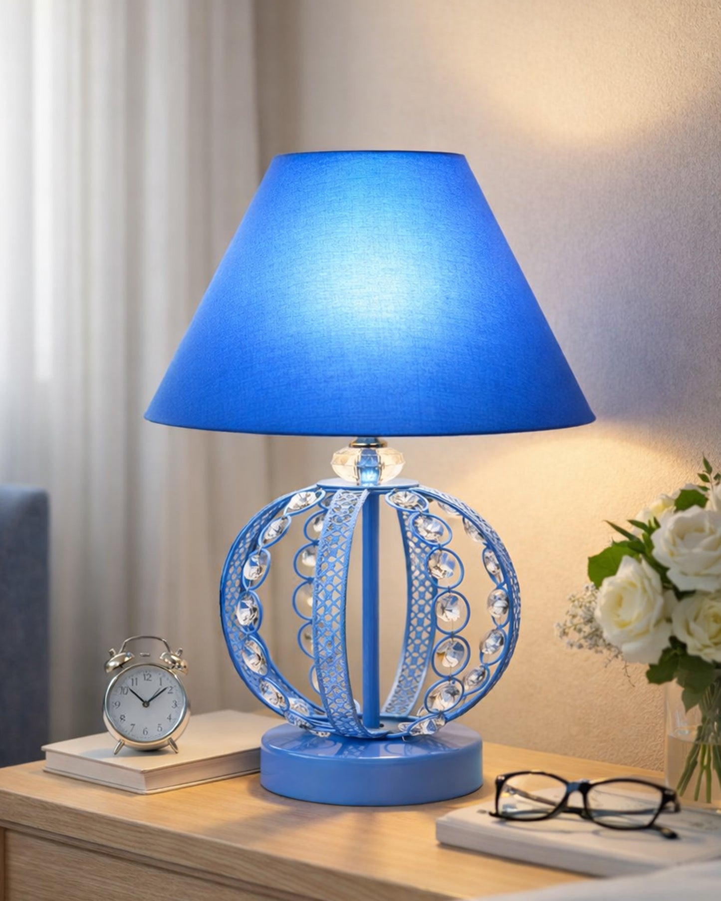 Modern Round Small Crystal Table Lamp,Contemporary Bedroom Bedside Nightstand Lamp,Desk Globe Lamp for Living Room Girls Kids Room, Sphere, White Pleated