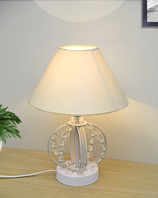 Modern Round Small Crystal Table Lamp,Contemporary Bedroom Bedside Nightstand Lamp,Desk Globe Lamp for Living Room Girls Kids Room, Sphere, White Pleated