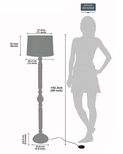Rustic Wood Floor Lamp in Walnut Brown with Multicolor Fabric Lamp Shade | Light Decoration for Home Corner | Living Room & Bedroom Bedside Floor Lamp, Antique Floor Light, Twisted Ropes, Bird