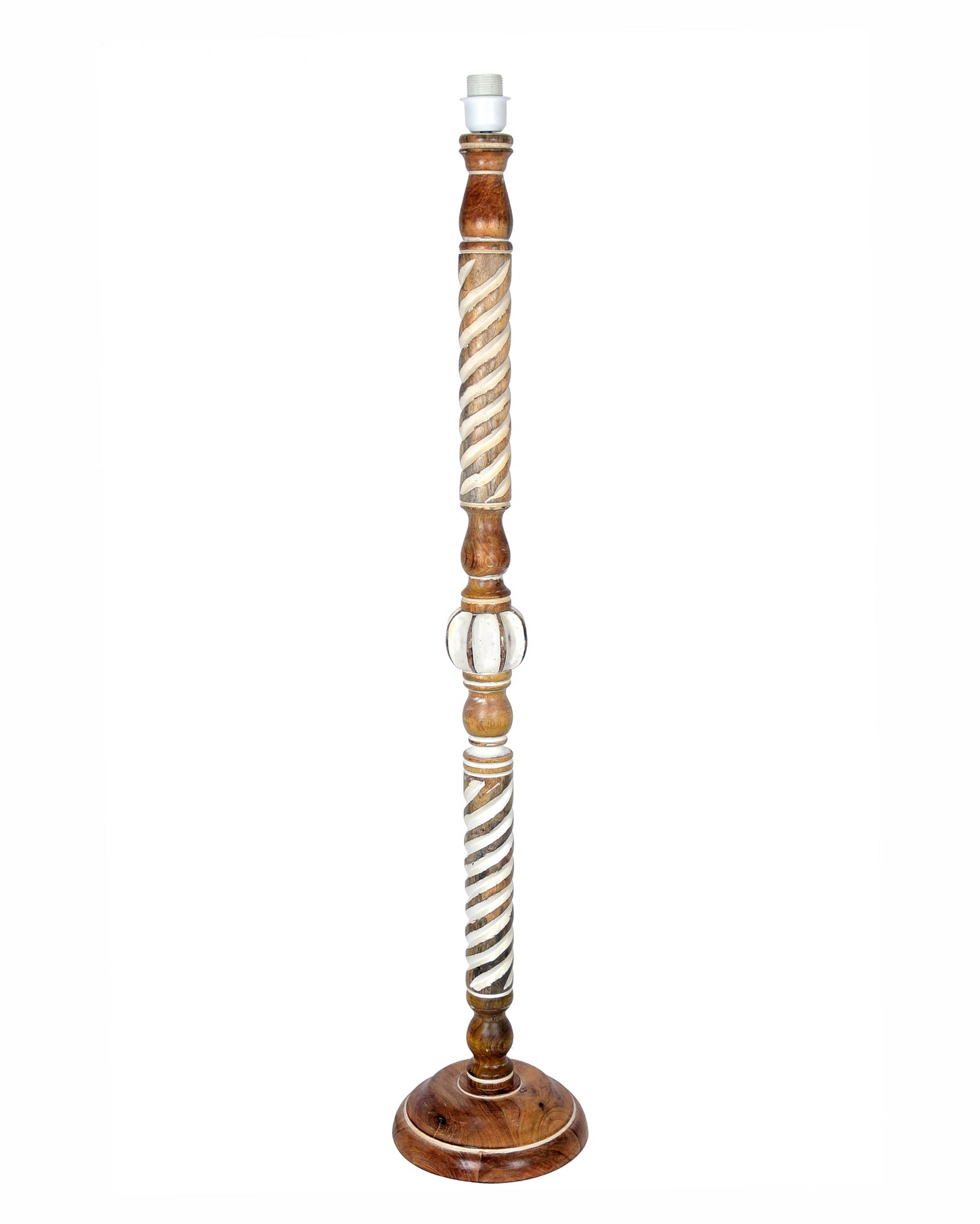 Rustic Wood Floor Lamp in Walnut Brown with Multicolor Fabric Lamp Shade | Light Decoration for Home Corner | Living Room & Bedroom Bedside Floor Lamp, Antique Floor Light, Twisted Ropes, Bird