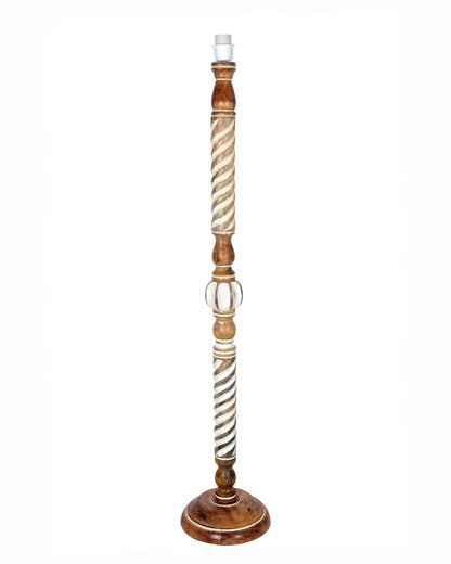 Rustic Wood Floor Lamp in Walnut Brown with Multicolor Fabric Lamp Shade | Light Decoration for Home Corner | Living Room & Bedroom Bedside Floor Lamp, Antique Floor Light, Twisted Ropes, Bird