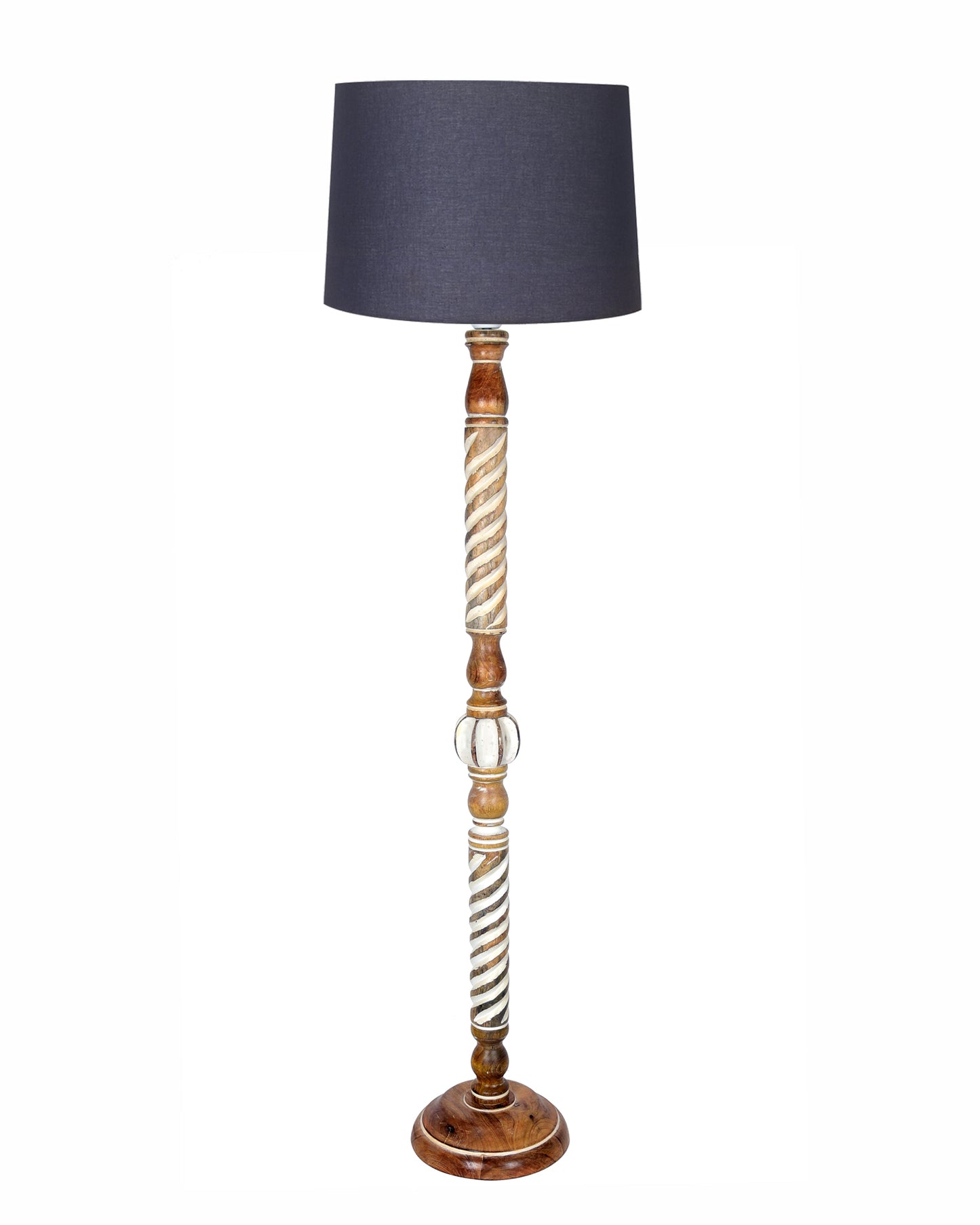 Rustic Wood Floor Lamp in Walnut Brown with Multicolor Fabric Lamp Shade | Light Decoration for Home Corner | Living Room & Bedroom Bedside Floor Lamp, Antique Floor Light, Twisted Ropes, Bird