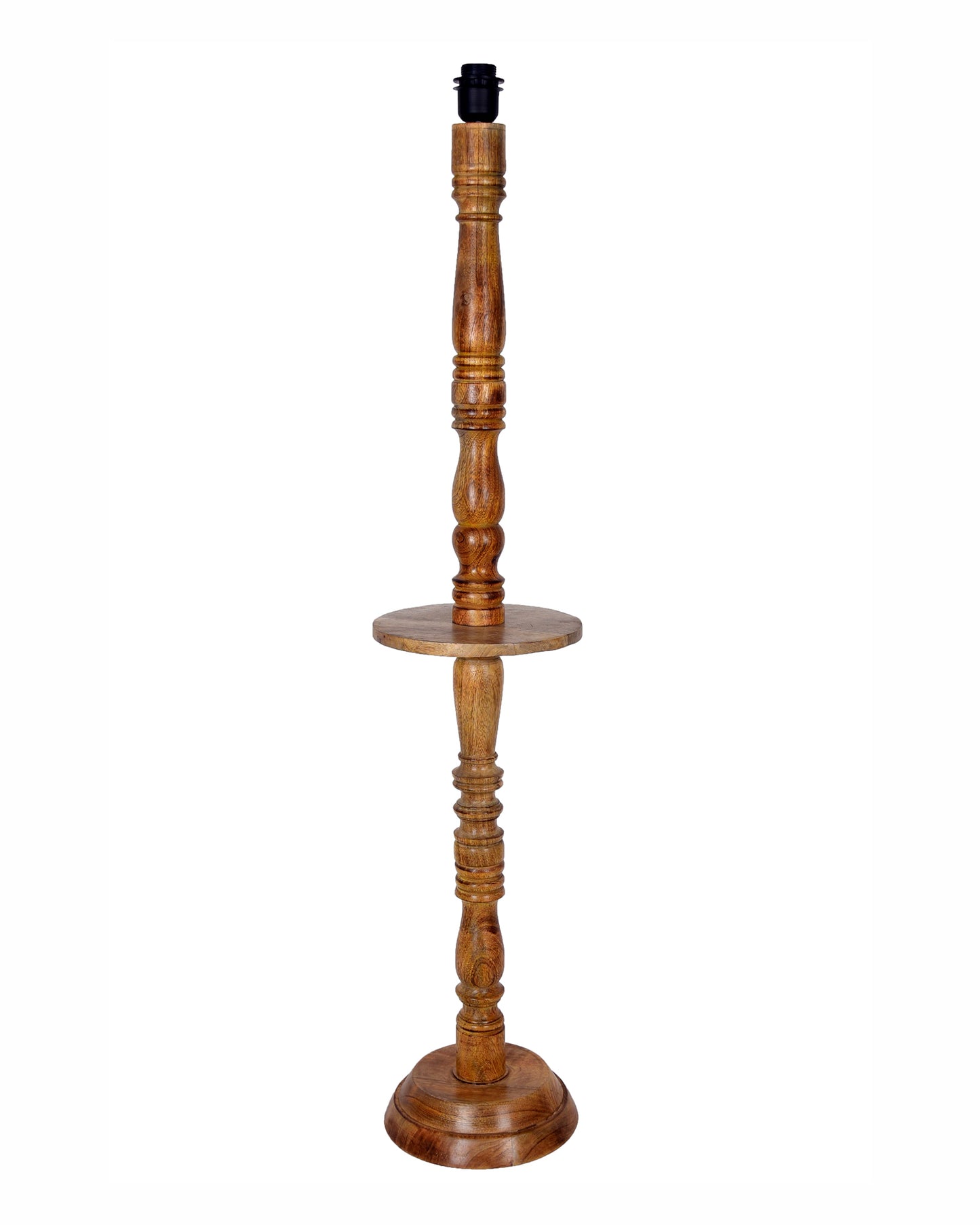 Rustic Wood Floor Lamp in Walnut Brown with Multicolor Fabric Lamp Shade | Light Decoration for Home Corner | Living Room & Bedroom Bedside Floor Lamp, Antique Floor Light, Tray End Table, Bird