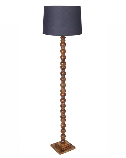 Rustic Wood Floor Lamp in Walnut Brown with Multicolor Fabric Lamp Shade | Light Decoration for Home Corner | Living Room & Bedroom Bedside Floor Lamp, Antique Floor Light, Sweetie Round, Bird