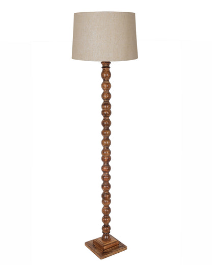Rustic Wood Floor Lamp in Walnut Brown with Multicolor Fabric Lamp Shade | Light Decoration for Home Corner | Living Room & Bedroom Bedside Floor Lamp, Antique Floor Light, Sweetie Round, Bird