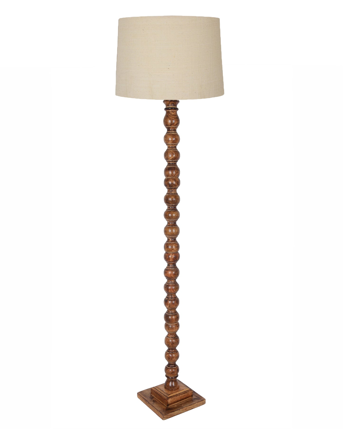 Rustic Wood Floor Lamp in Walnut Brown with Multicolor Fabric Lamp Shade | Light Decoration for Home Corner | Living Room & Bedroom Bedside Floor Lamp, Antique Floor Light, Sweetie Round, Bird