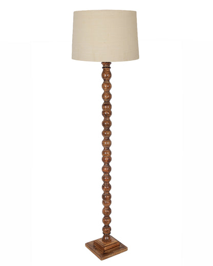 Rustic Wood Floor Lamp in Walnut Brown with Multicolor Fabric Lamp Shade | Light Decoration for Home Corner | Living Room & Bedroom Bedside Floor Lamp, Antique Floor Light, Sweetie Round, Bird