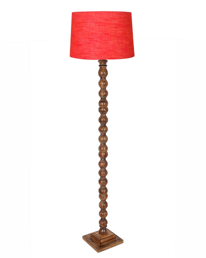 Rustic Wood Floor Lamp in Walnut Brown with Multicolor Fabric Lamp Shade | Light Decoration for Home Corner | Living Room & Bedroom Bedside Floor Lamp, Antique Floor Light, Sweetie Round, Bird