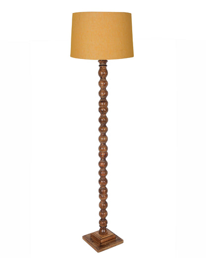 Rustic Wood Floor Lamp in Walnut Brown with Multicolor Fabric Lamp Shade | Light Decoration for Home Corner | Living Room & Bedroom Bedside Floor Lamp, Antique Floor Light, Sweetie Round, Bird