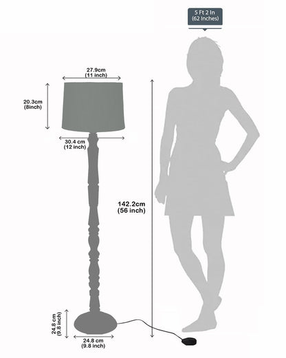 Rustic Wood Floor Lamp in Walnut Brown with Multicolor Fabric Lamp Shade | Light Decoration for Home Corner | Living Room & Bedroom Bedside Floor Lamp, Antique Floor Light, Algae Stick, Bird