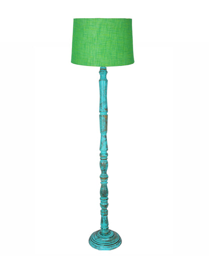 Rustic Wood Floor Lamp in Walnut Brown with Multicolor Fabric Lamp Shade | Light Decoration for Home Corner | Living Room & Bedroom Bedside Floor Lamp, Antique Floor Light, Algae Stick, Bird