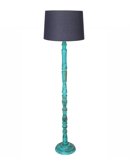 Rustic Wood Floor Lamp in Walnut Brown with Multicolor Fabric Lamp Shade | Light Decoration for Home Corner | Living Room & Bedroom Bedside Floor Lamp, Antique Floor Light, Algae Stick, Bird