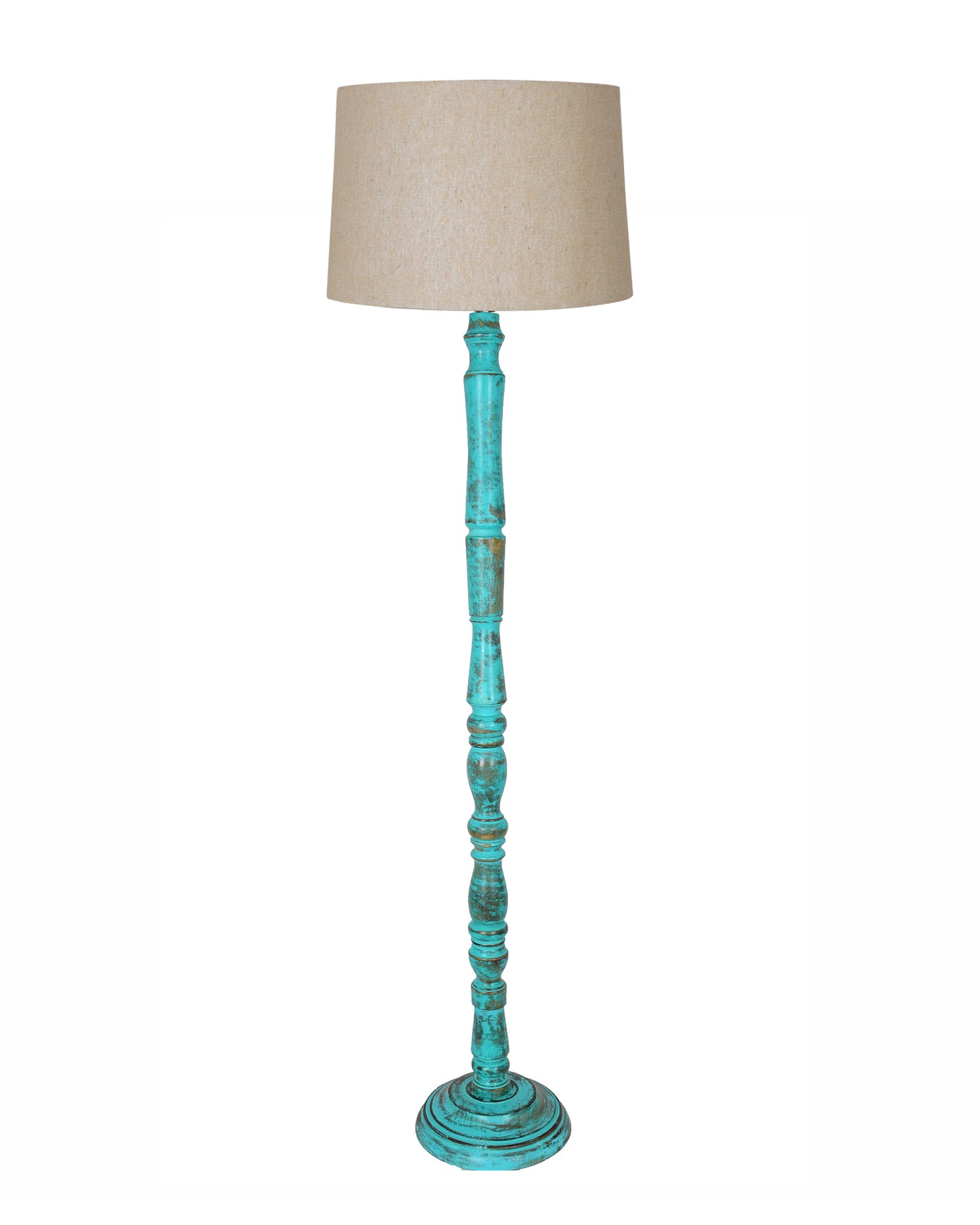 Rustic Wood Floor Lamp in Walnut Brown with Multicolor Fabric Lamp Shade | Light Decoration for Home Corner | Living Room & Bedroom Bedside Floor Lamp, Antique Floor Light, Algae Stick, Bird
