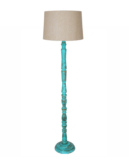 Rustic Wood Floor Lamp in Walnut Brown with Multicolor Fabric Lamp Shade | Light Decoration for Home Corner | Living Room & Bedroom Bedside Floor Lamp, Antique Floor Light, Algae Stick, Bird
