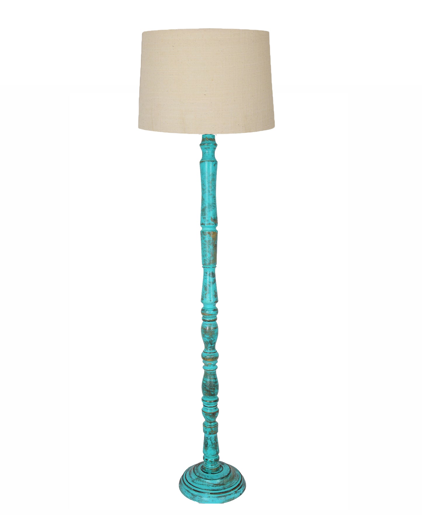 Rustic Wood Floor Lamp in Walnut Brown with Multicolor Fabric Lamp Shade | Light Decoration for Home Corner | Living Room & Bedroom Bedside Floor Lamp, Antique Floor Light, Algae Stick, Bird