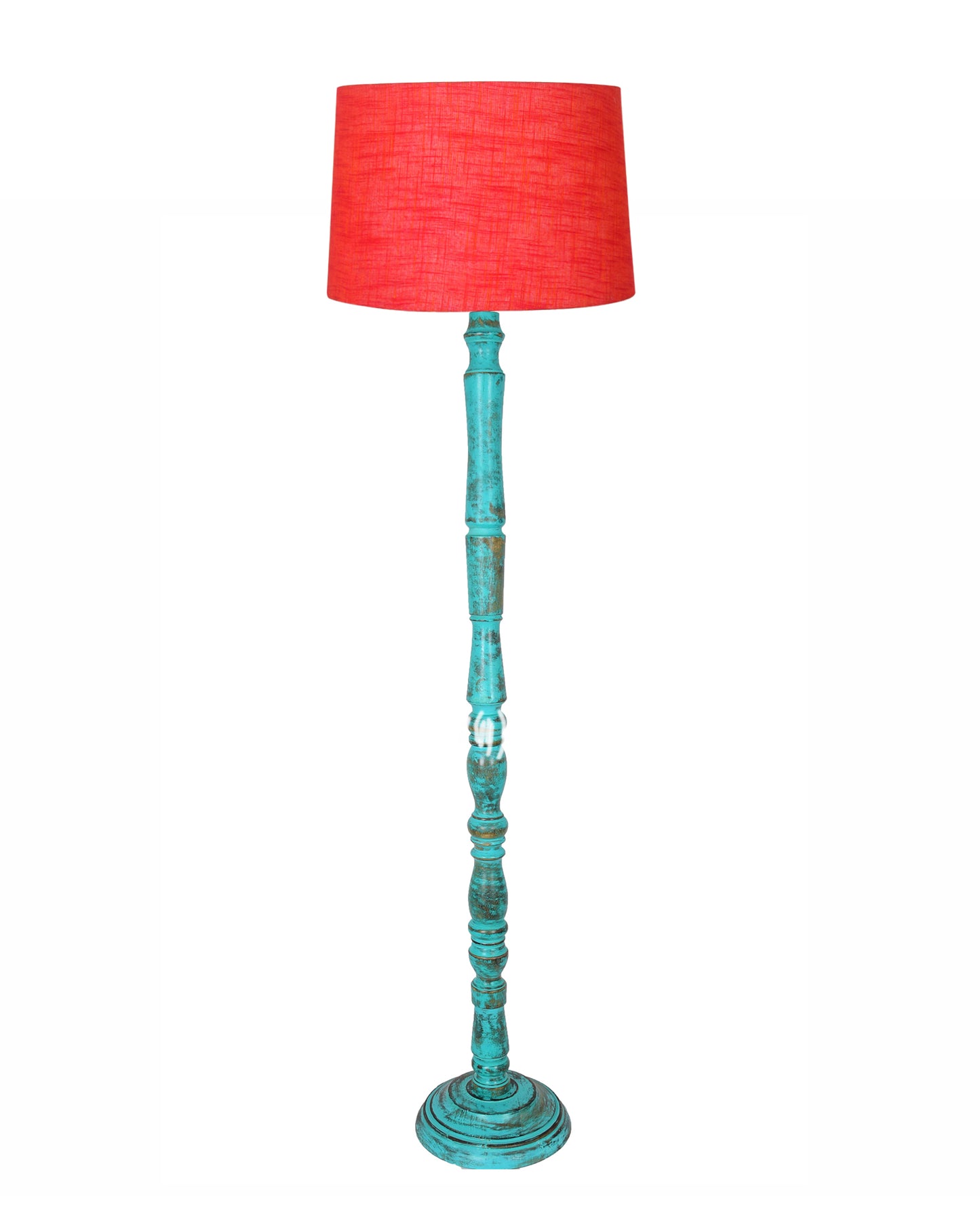 Rustic Wood Floor Lamp in Walnut Brown with Multicolor Fabric Lamp Shade | Light Decoration for Home Corner | Living Room & Bedroom Bedside Floor Lamp, Antique Floor Light, Algae Stick, Bird