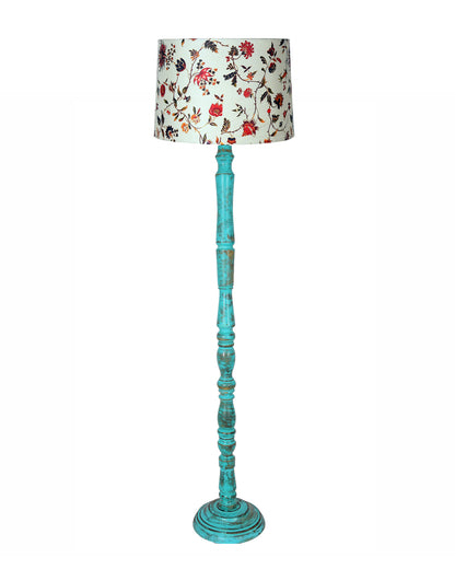 Rustic Wood Floor Lamp in Walnut Brown with Multicolor Fabric Lamp Shade | Light Decoration for Home Corner | Living Room & Bedroom Bedside Floor Lamp, Antique Floor Light, Algae Stick, Bird