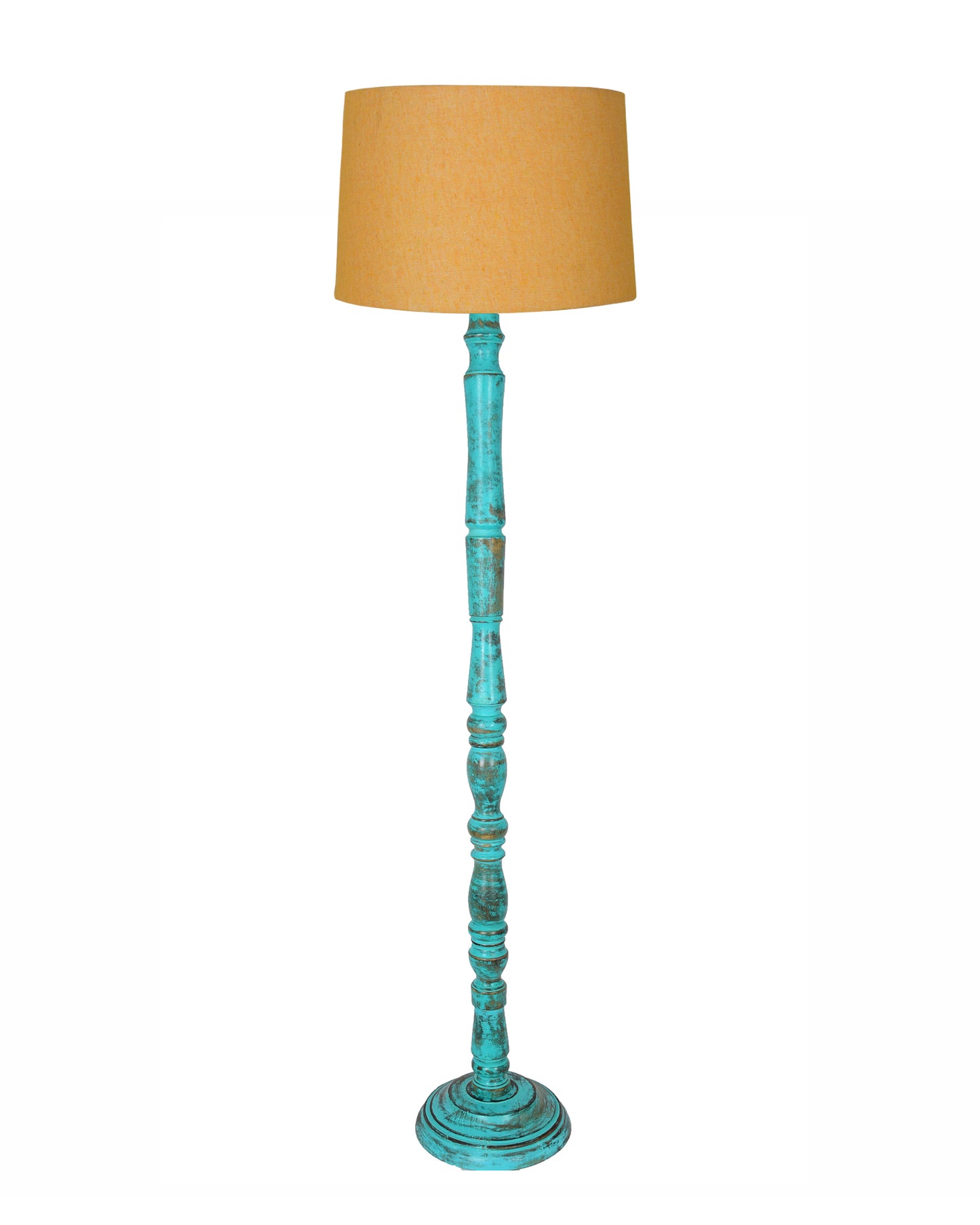 Rustic Wood Floor Lamp in Walnut Brown with Multicolor Fabric Lamp Shade | Light Decoration for Home Corner | Living Room & Bedroom Bedside Floor Lamp, Antique Floor Light, Algae Stick, Bird