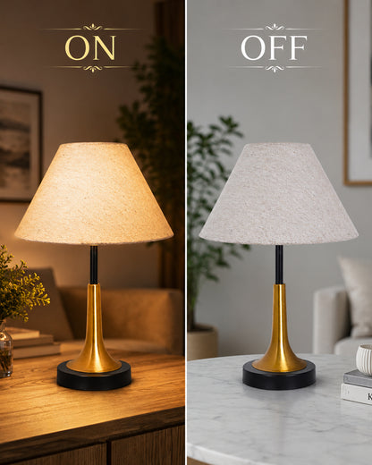 Rustic Farmhouse Metal Table Lamp Fabric Shade for Bedroom Living Room House Home Bedside Nightstand Office Family, Dual Color Trumpet Bell, Jute Cone