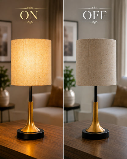 Rustic Farmhouse Metal Table Lamp Fabric Shade for Bedroom Living Room House Home Bedside Nightstand Office Family, Dual Color Trumpet Bell, Jute Cone