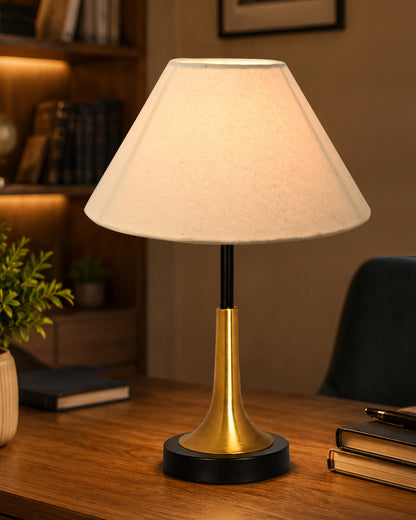 Rustic Farmhouse Metal Table Lamp Fabric Shade for Bedroom Living Room House Home Bedside Nightstand Office Family, Dual Color Trumpet Bell, Jute Cone