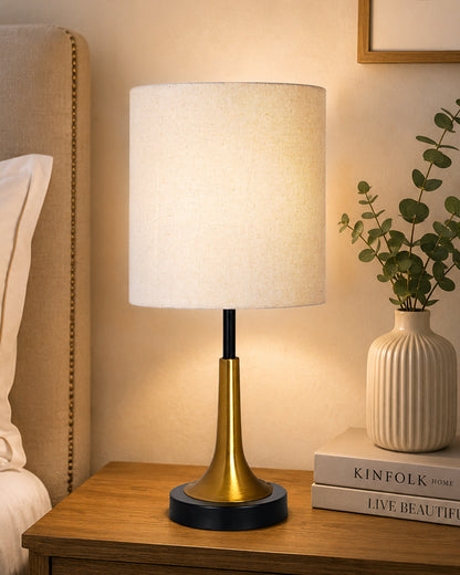 Rustic Farmhouse Metal Table Lamp Fabric Shade for Bedroom Living Room House Home Bedside Nightstand Office Family, Dual Color Trumpet Bell, Jute Cone