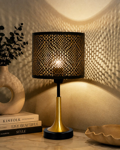 Rustic Farmhouse Metal Table Lamp Fabric Shade for Bedroom Living Room House Home Bedside Nightstand Office Family, Dual Color Trumpet Bell, Jute Cone