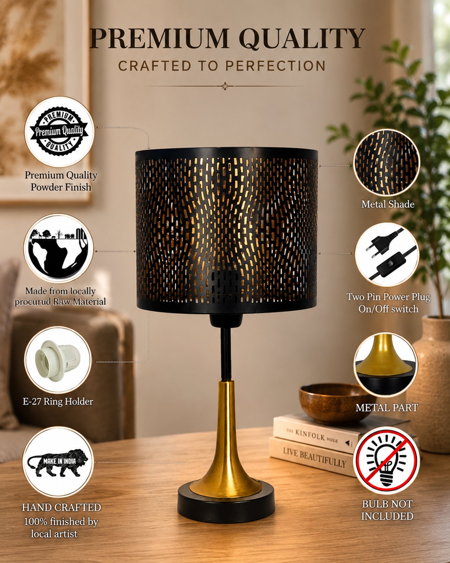Rustic Farmhouse Metal Table Lamp Fabric Shade for Bedroom Living Room House Home Bedside Nightstand Office Family, Dual Color Trumpet Bell, Jute Cone