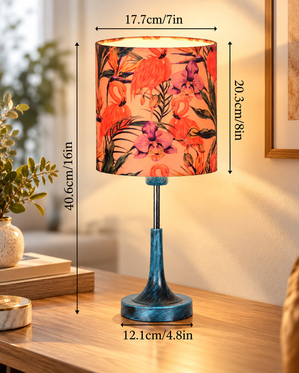 Rustic Farmhouse Metal Table Lamp Fabric Shade for Bedroom Living Room House Home Bedside Nightstand Office Family, Antique Blue Trumpet Bell, Jute Cone