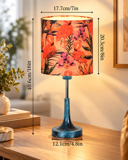 Rustic Farmhouse Metal Table Lamp Fabric Shade for Bedroom Living Room House Home Bedside Nightstand Office Family, Antique Blue Trumpet Bell, Jute Cone