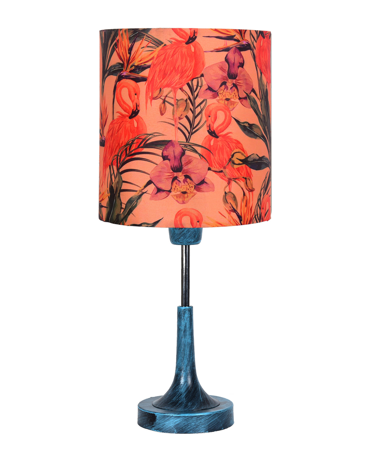 Rustic Farmhouse Metal Table Lamp Fabric Shade for Bedroom Living Room House Home Bedside Nightstand Office Family, Antique Blue Trumpet Bell, Jute Cone