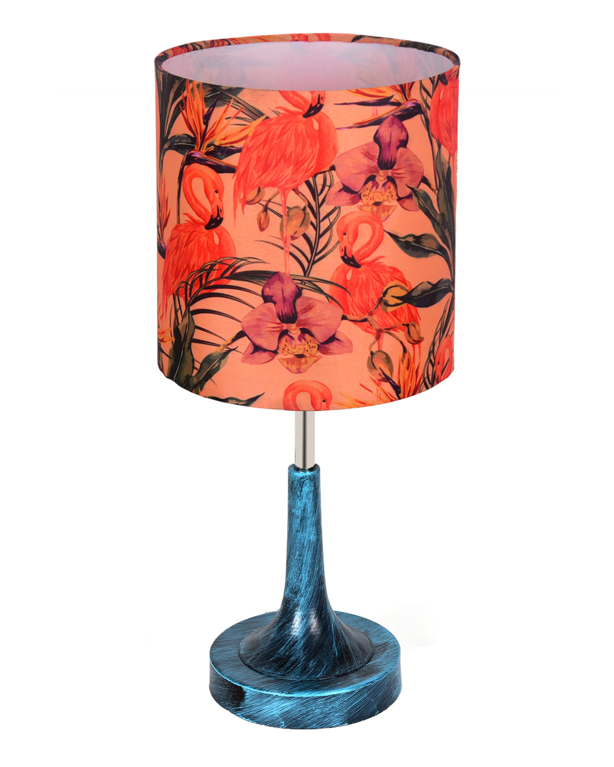 Rustic Farmhouse Metal Table Lamp Fabric Shade for Bedroom Living Room House Home Bedside Nightstand Office Family, Antique Blue Trumpet Bell, Jute Cone