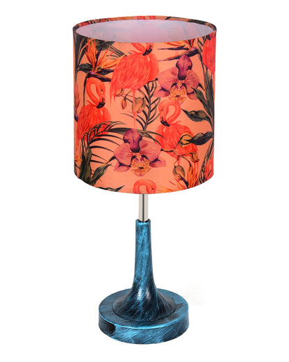 Rustic Farmhouse Metal Table Lamp Fabric Shade for Bedroom Living Room House Home Bedside Nightstand Office Family, Antique Blue Trumpet Bell, Jute Cone